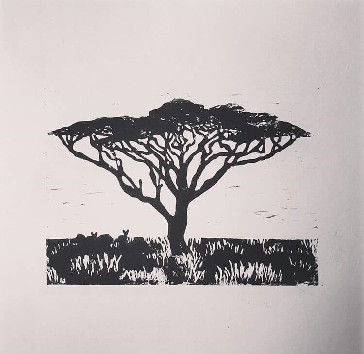 African Tree in Lino Print